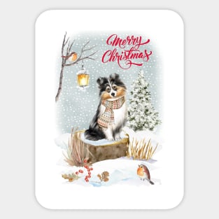 Shetland Sheepdog Merry Christmas Santa Dog Sticker